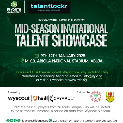 The Nigerian Youth League Cup is thrilled to announce the Exclusive Talent Showcase in partnership with TalentLockr and VisionFootball, coming to Abuja this January!